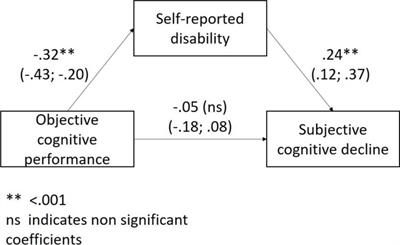 The role of disability and depressive symptoms in the relation between objective cognitive performance and subjective cognitive decline